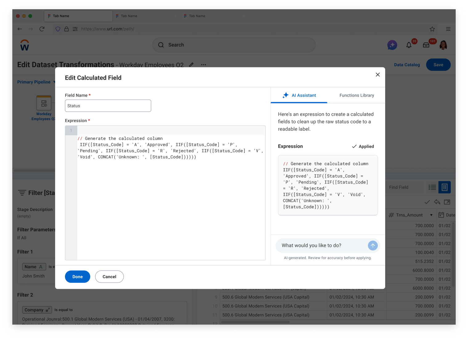 AI-Assisted Expressions - Natural language to transformation logic